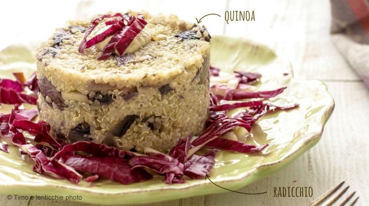 TORTINO DI QUINOA E RADICCHIO ALL’HUMMUS DI LENTICCHIE