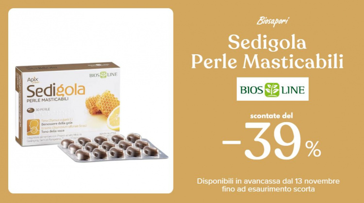 PROMOZIONE AVANCASSA SEDIGOLA PERLE MASTICABILI BIOSLINE